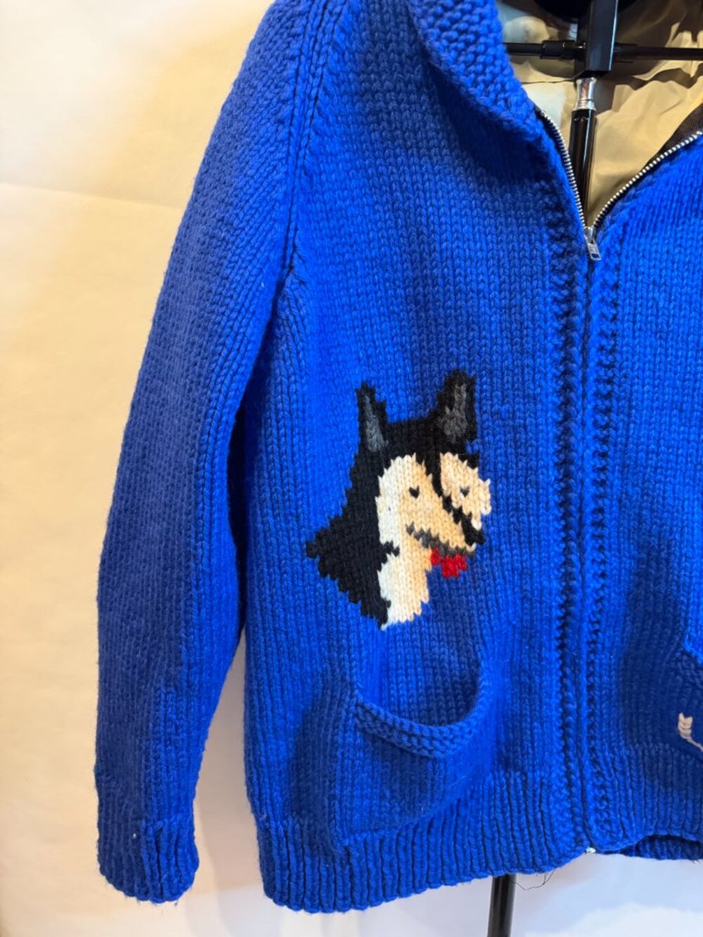 Vintage Blue Dog Knit Zip-Up Sweater Cardigan - Picture 3 of 7